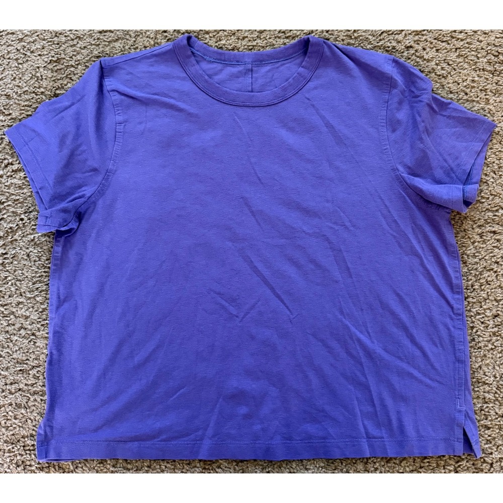 Lululemon Cates T-Shirt Purple Relaxed Cropped Short Sleeve Cotton Tee Size 8
